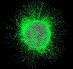 The Solar and Heliospheric Observatory (SOHO) is a Sun-observing spacecraft developed jointly by NASA and the European Space Agency that can measure distortions in the Sun's magnetic field. Using data collected by the spacecraft, scientists created a virtual, 3D model of the magnetic field lines.